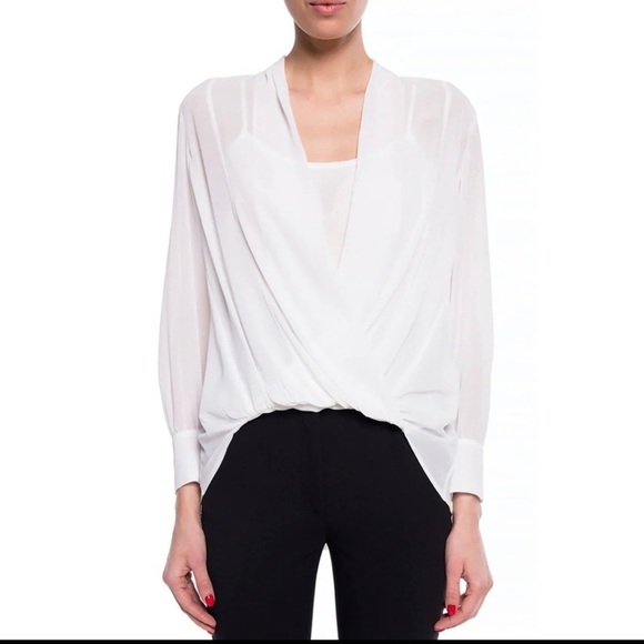All saints women’s ivory sheer twisted cross over long sleeves minimalist top M - Picture 11 of 15
